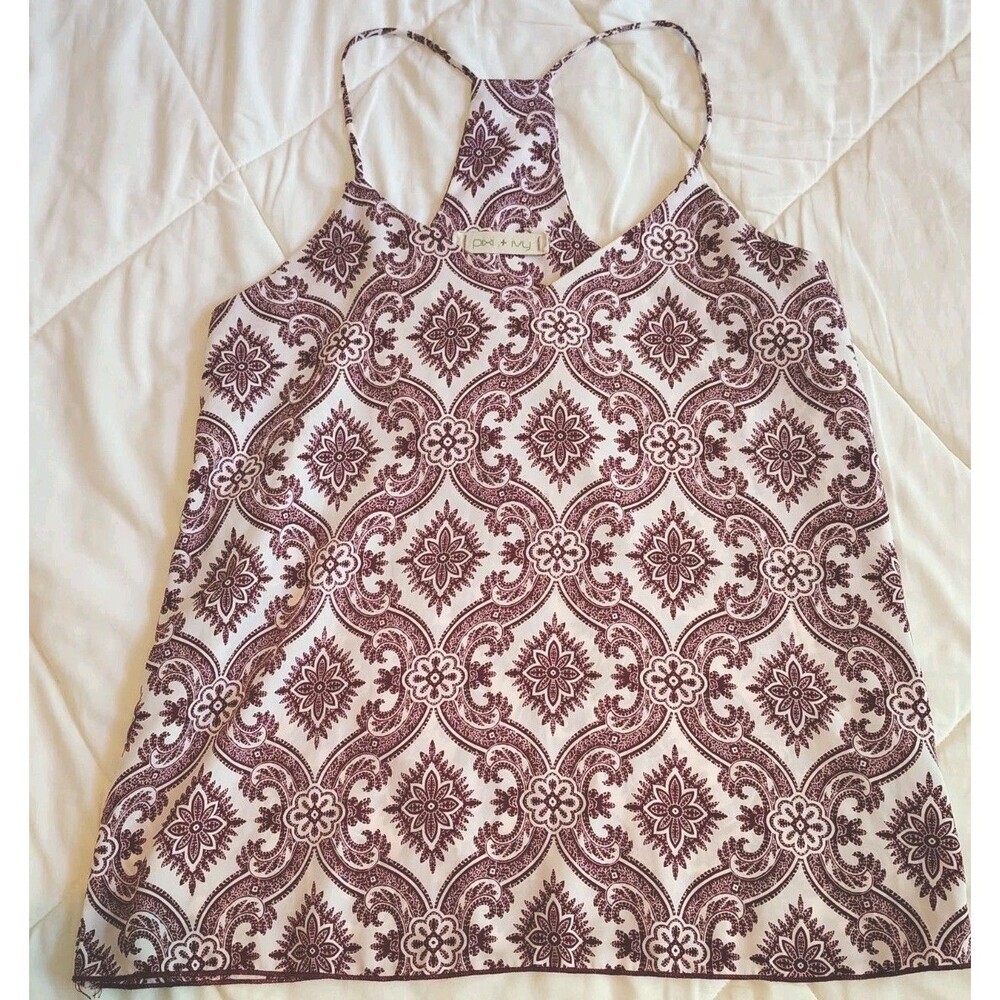 Pixi + Ivy Women's Maroon & White Paisley Racerback Tank Top - Size Small